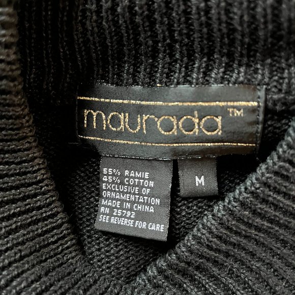 Vintage Maurada Size M Black Pullover Sweater Embroidered Colorful - Picture 2 of 11